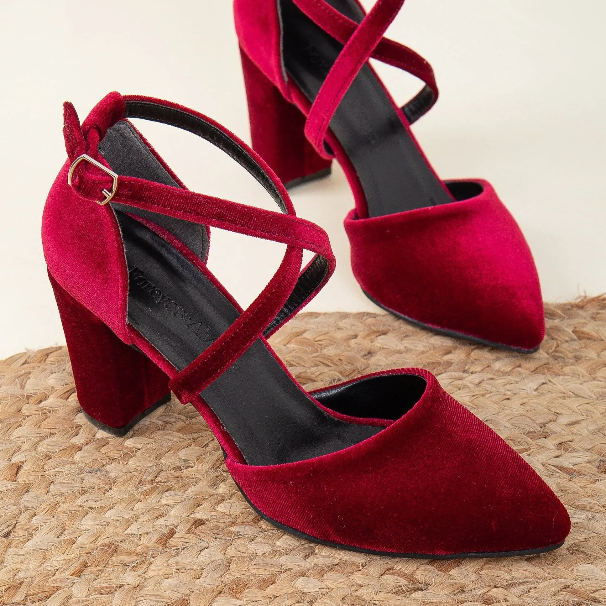 Sina -Burgundy Velvet Shoes