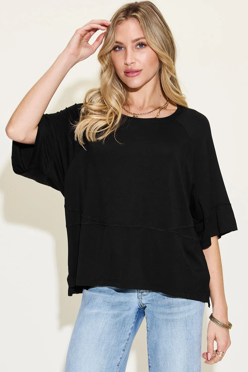 Size Inclusive Bamboo Round Neck Exposed Seam T-Shirt