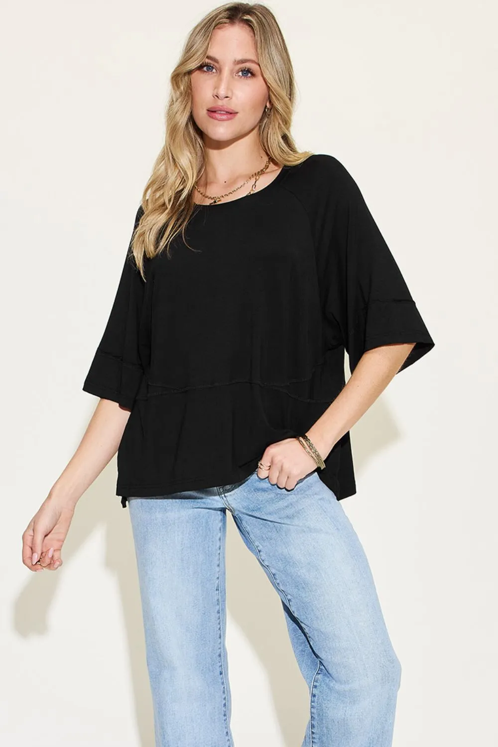 Size Inclusive Bamboo Round Neck Exposed Seam T-Shirt