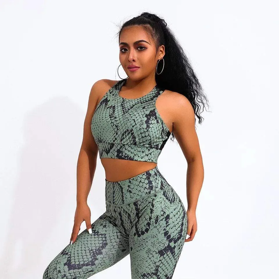 Snake Print Effect 2 Piece Activewear Fitness Set