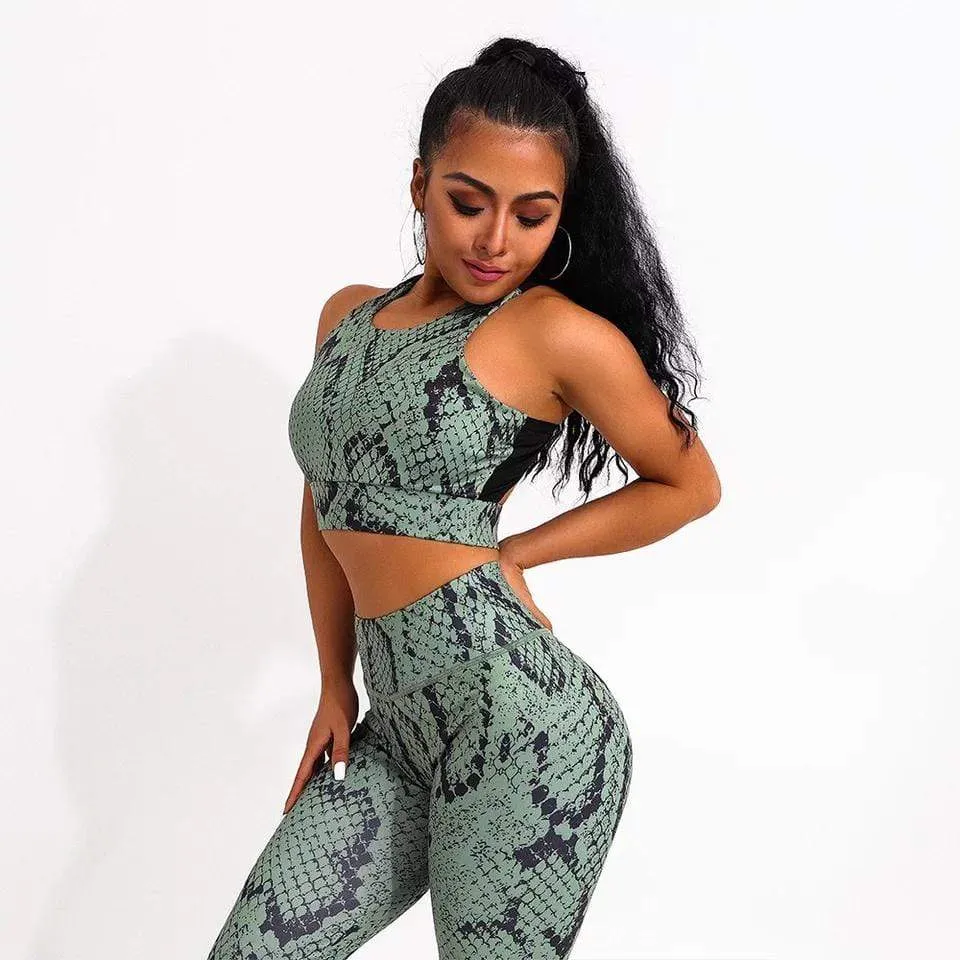 Snake Print Effect 2 Piece Activewear Fitness Set