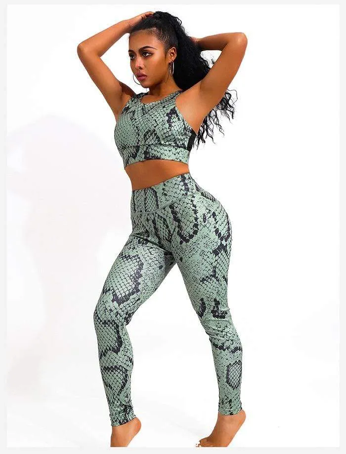 Snake Print Effect 2 Piece Activewear Fitness Set