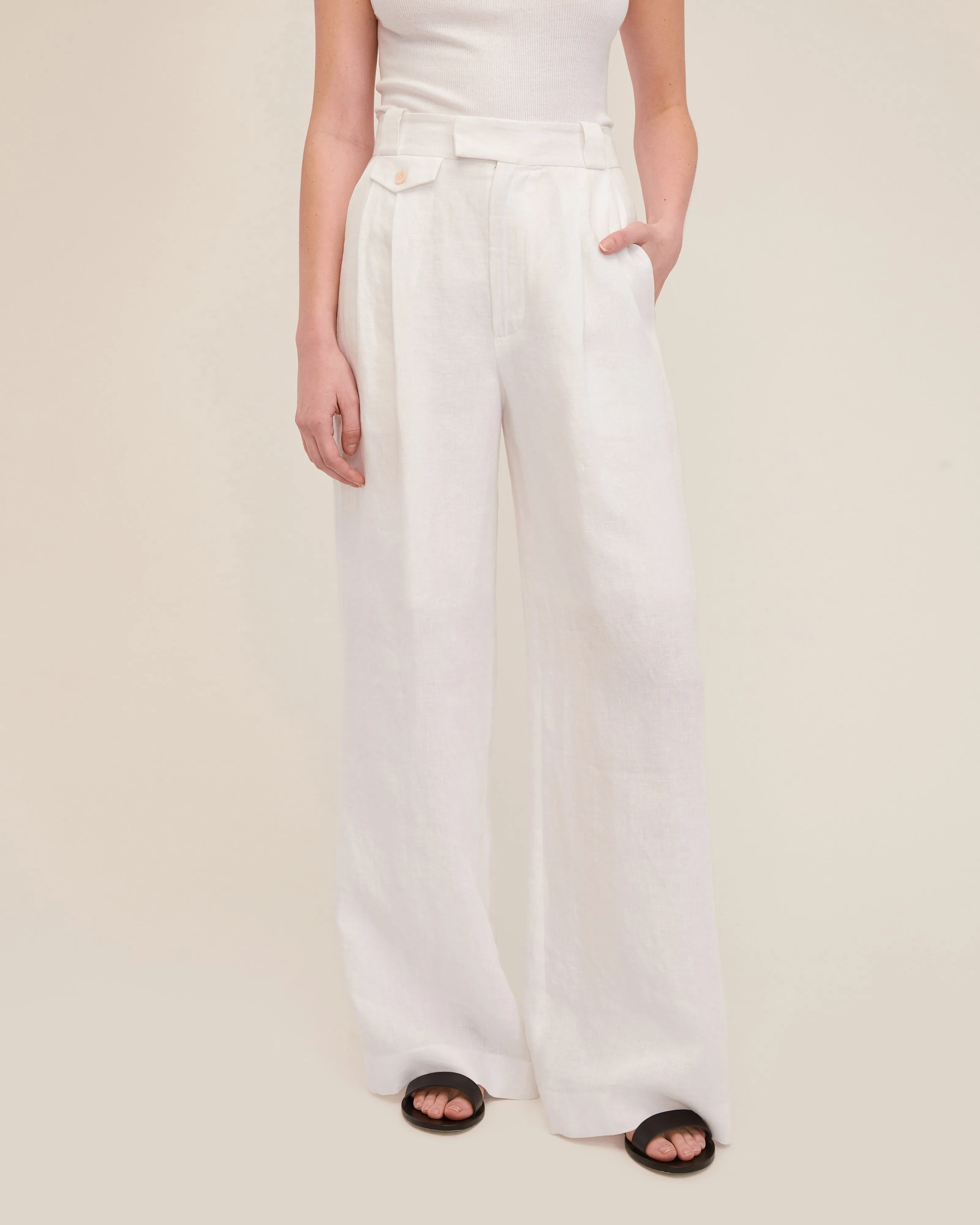 Solea Linen Wide Leg Trouser in White