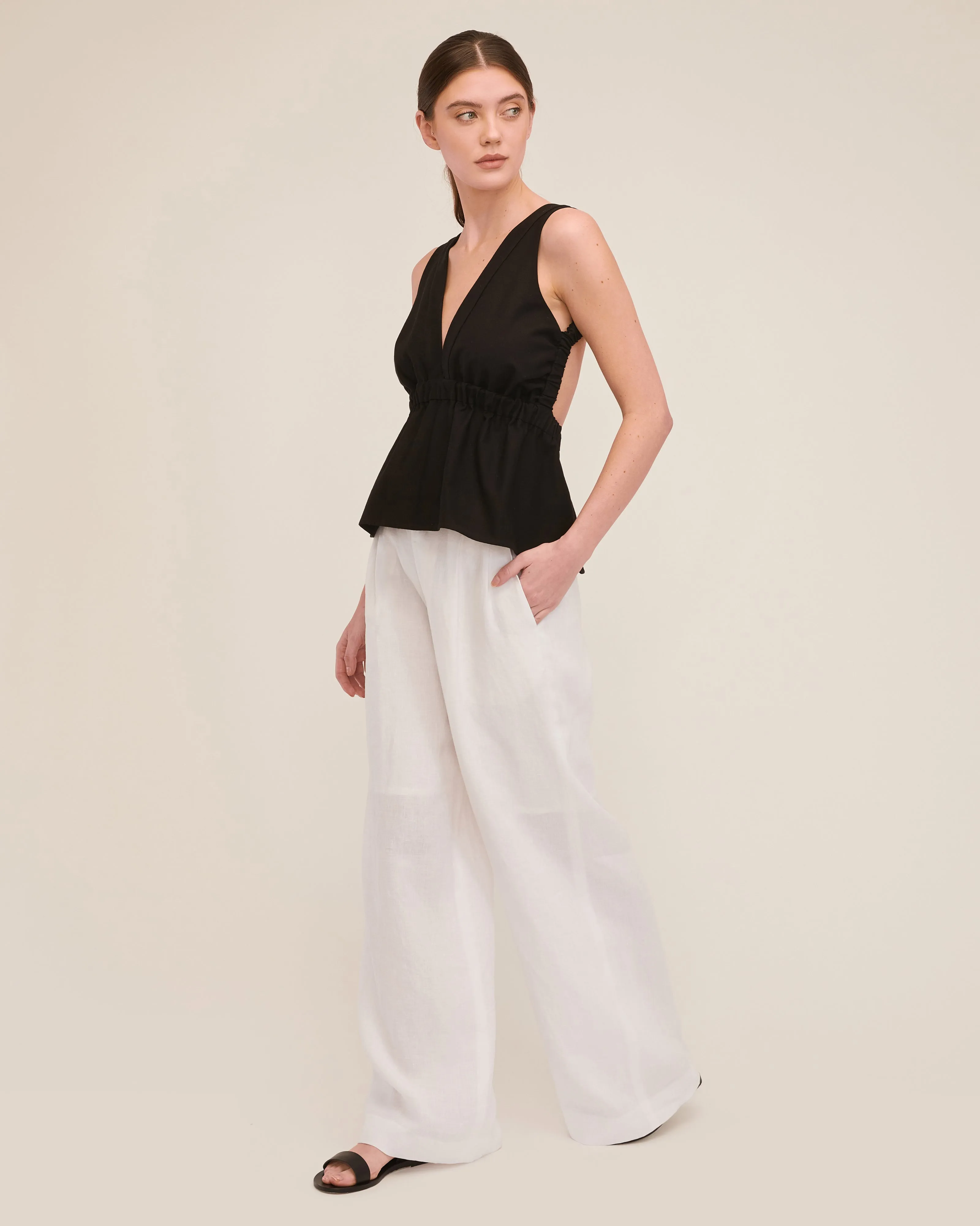 Solea Linen Wide Leg Trouser in White