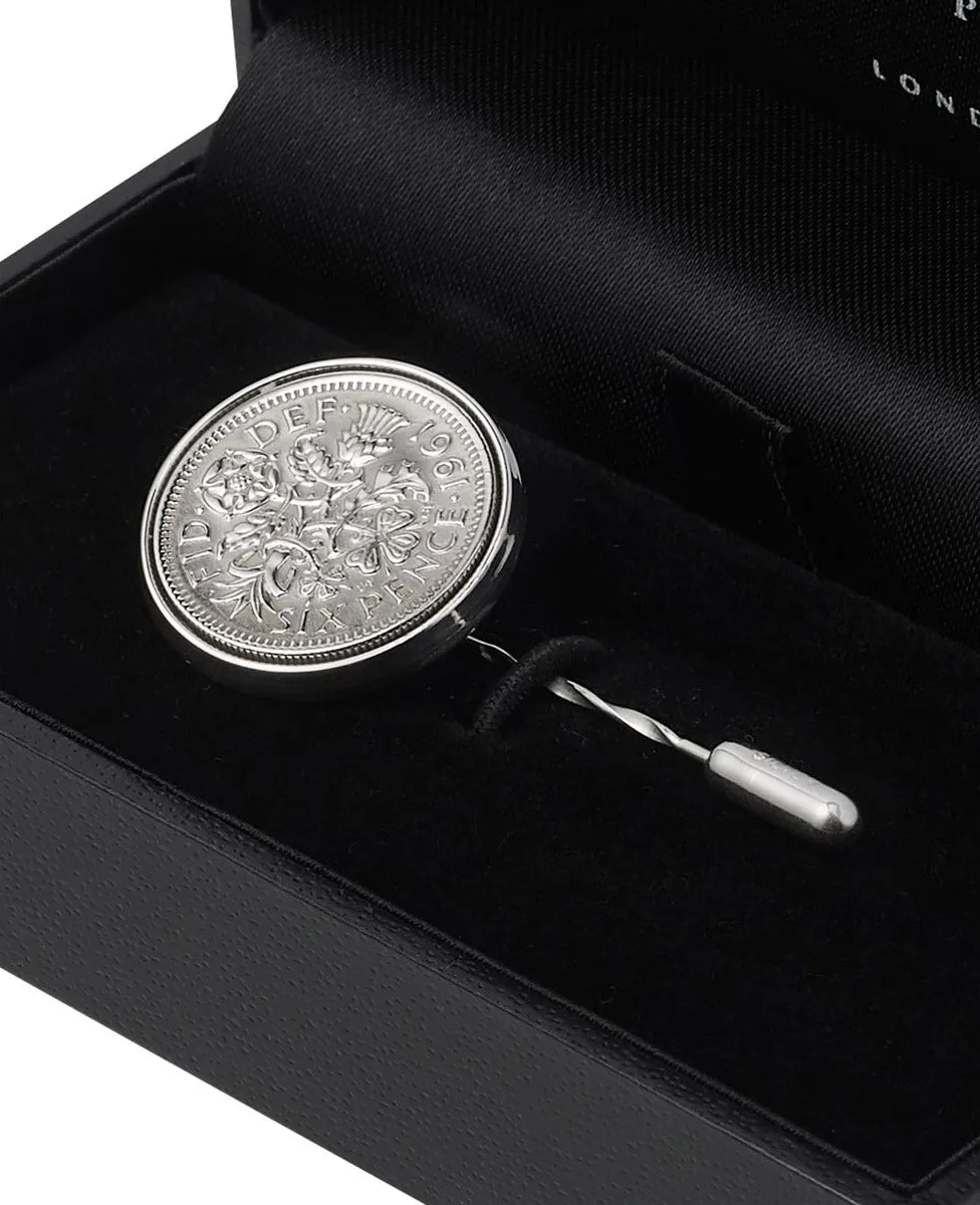 Sterling Silver Lapel Pin with Lucky Sixpence