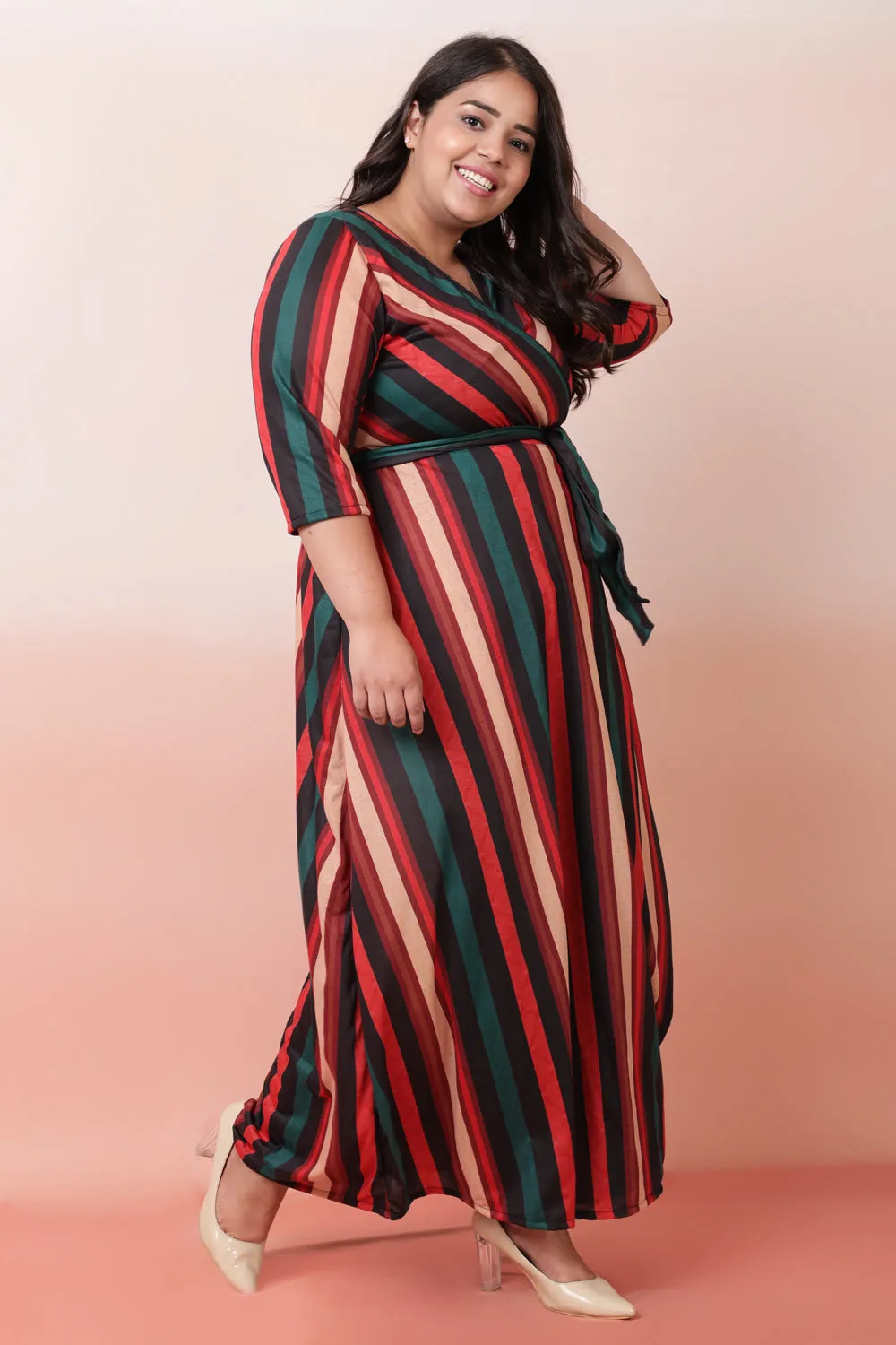 Striped Wrap Maxi Dress