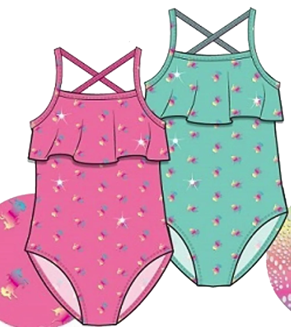 Swimwear Girls Sz 2-4 Rainbow Foil Unicorn Pattern One Piece Swimsuit, Size 2-4