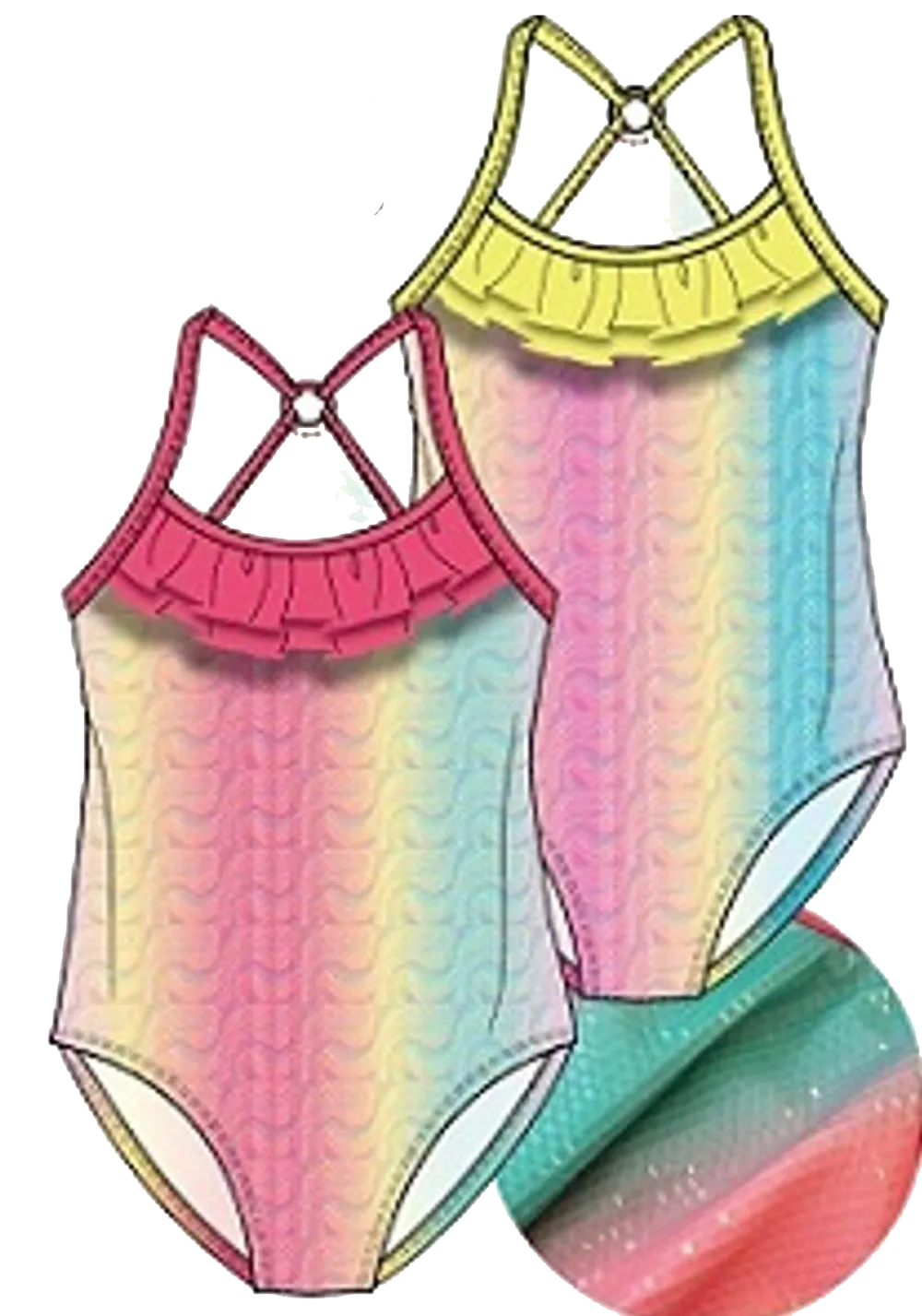 Swimwear Girls Sz 4-6X Ruffled Pastel Rainbow One Piece Swimsuit, Size 4-6X