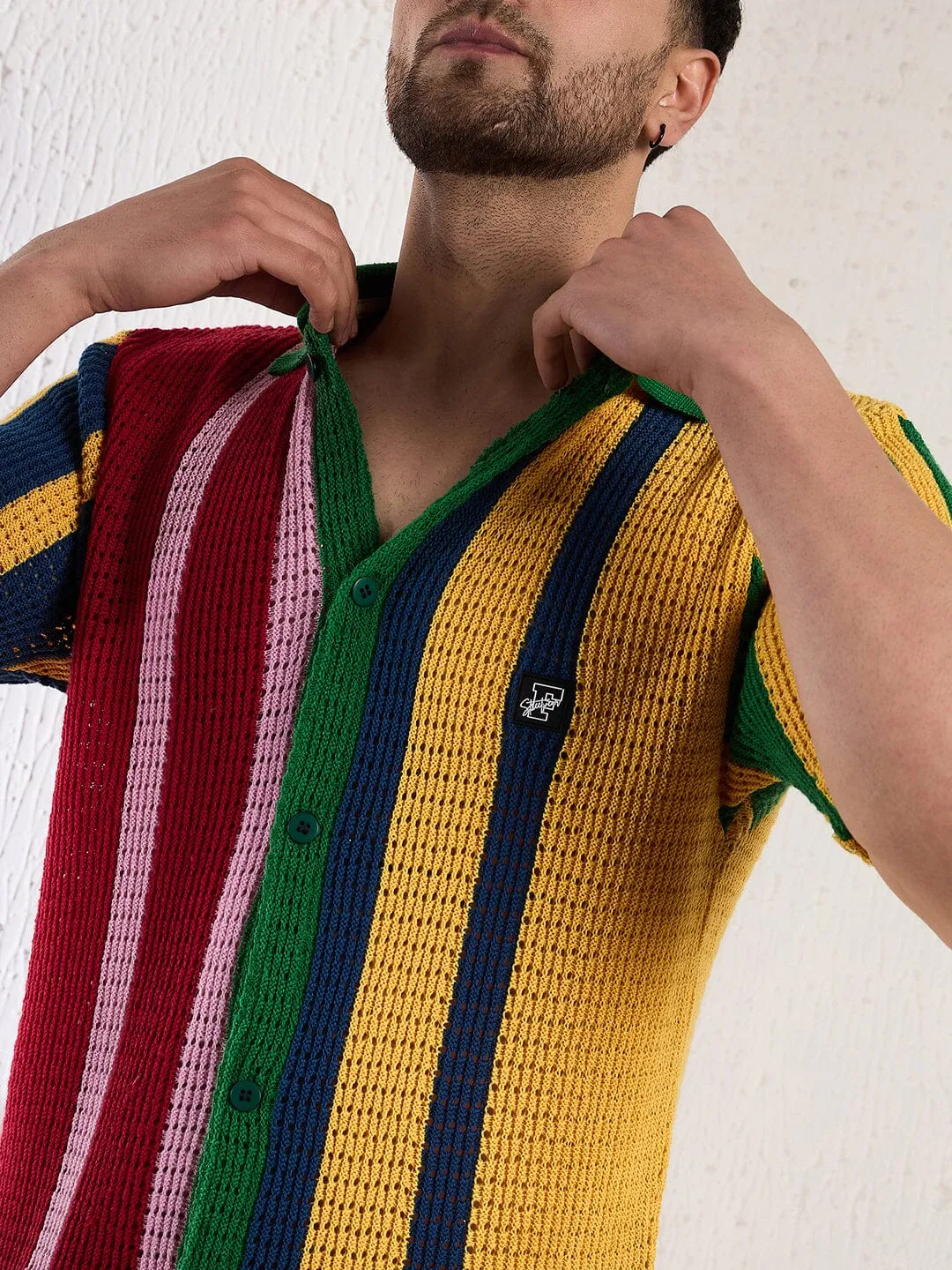 Technicolour Striped Crochet Shirt