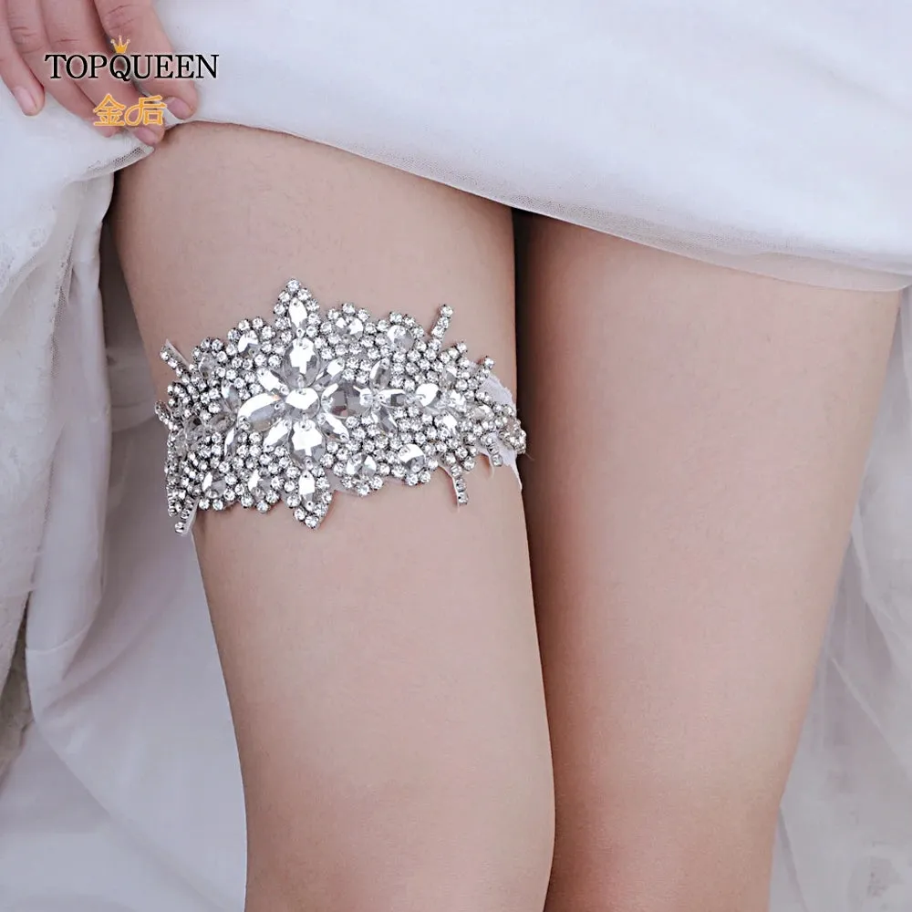 TOPQUEEN Soft Sexy Wedding Bridal Garters Belts Women Girl Diamond Lace Elastic Leg Ring for Party Evening Home Cosplay THS01