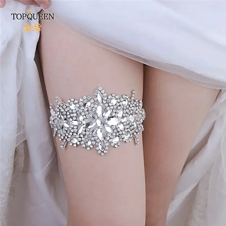 TOPQUEEN Soft Sexy Wedding Bridal Garters Belts Women Girl Diamond Lace Elastic Leg Ring for Party Evening Home Cosplay THS01