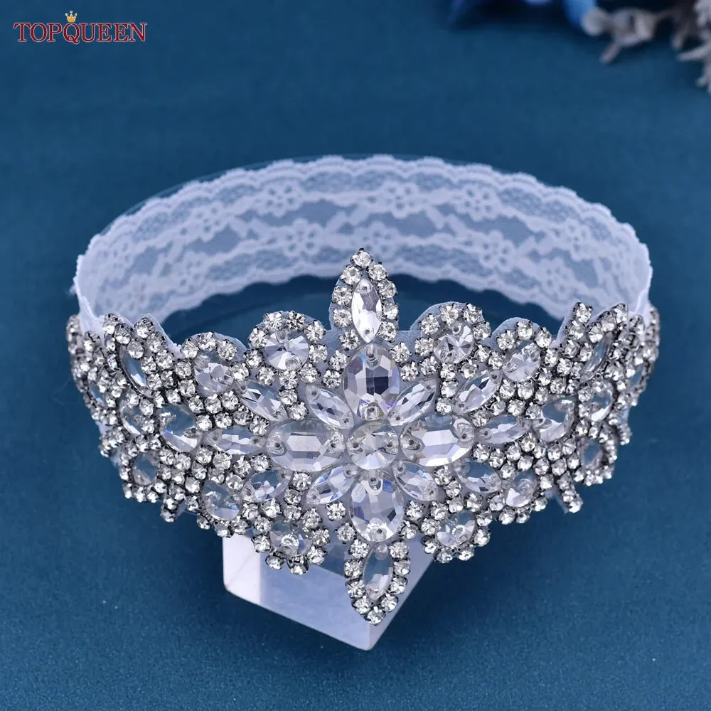 TOPQUEEN Soft Sexy Wedding Bridal Garters Belts Women Girl Diamond Lace Elastic Leg Ring for Party Evening Home Cosplay THS01