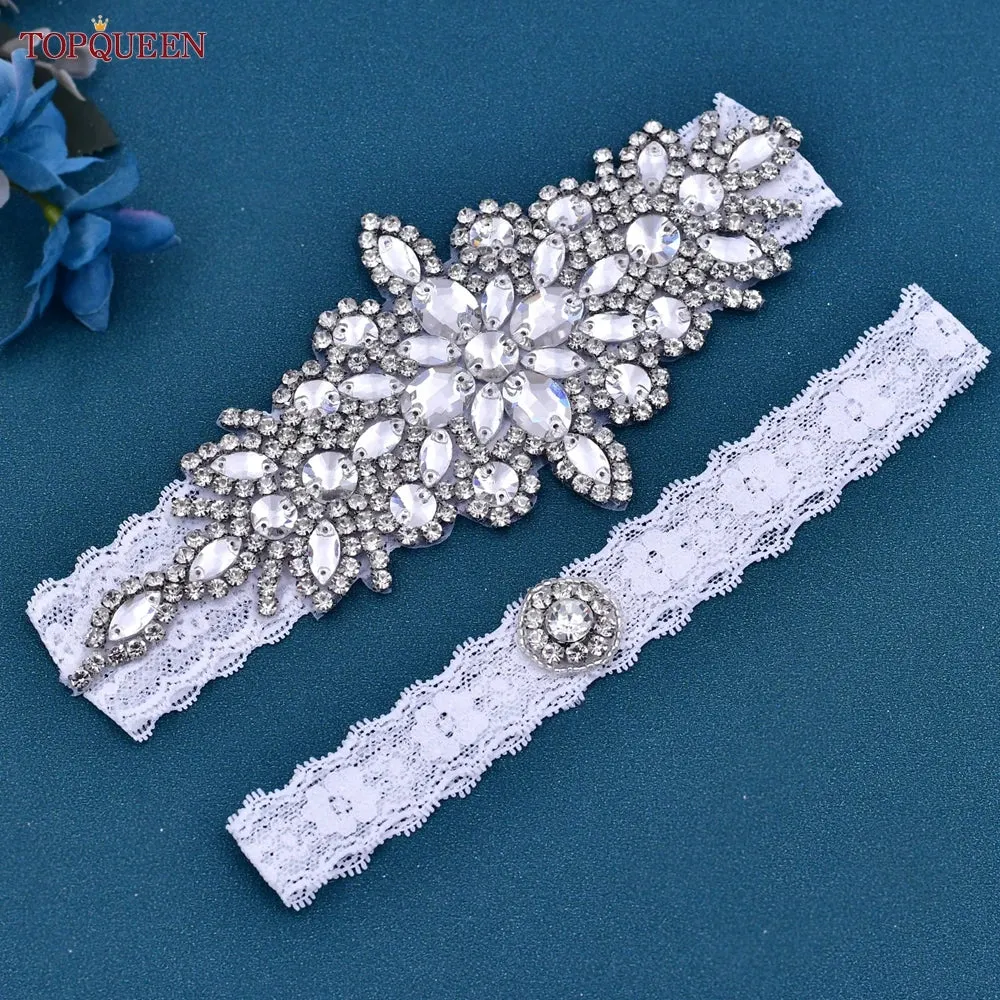 TOPQUEEN Soft Sexy Wedding Bridal Garters Belts Women Girl Diamond Lace Elastic Leg Ring for Party Evening Home Cosplay THS01