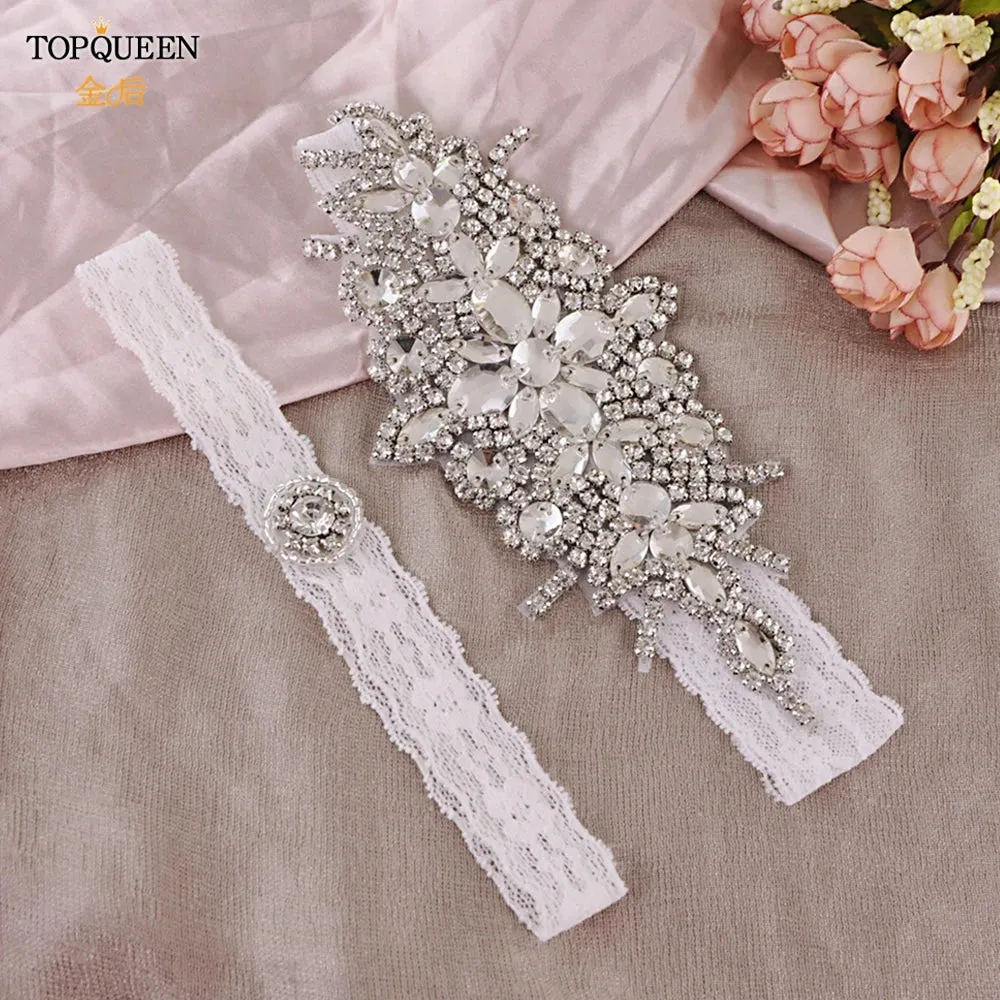 TOPQUEEN Soft Sexy Wedding Bridal Garters Belts Women Girl Diamond Lace Elastic Leg Ring for Party Evening Home Cosplay THS01