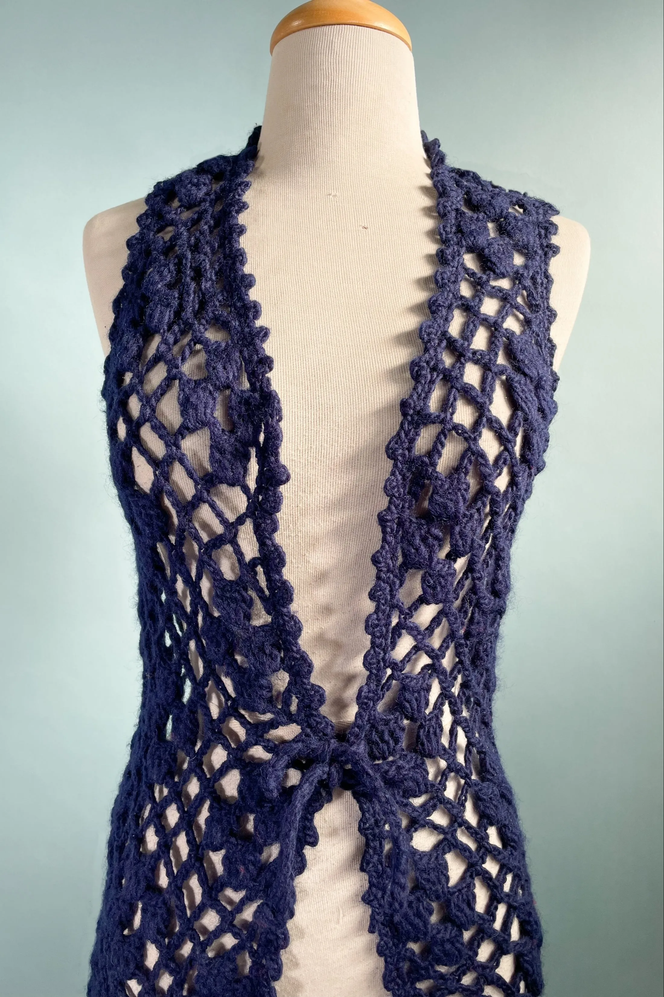 Vintage 60s Hand Crochet Long Hippie Vest XS/S