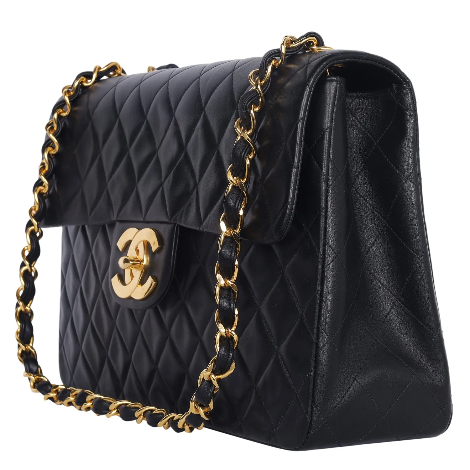 Vintage Chanel Black Quilted Jumbo Classic Flap Bag (Authentic Pre-Owned)