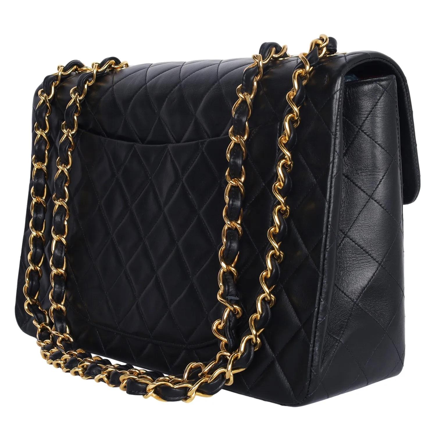 Vintage Chanel Black Quilted Jumbo Classic Flap Bag (Authentic Pre-Owned)