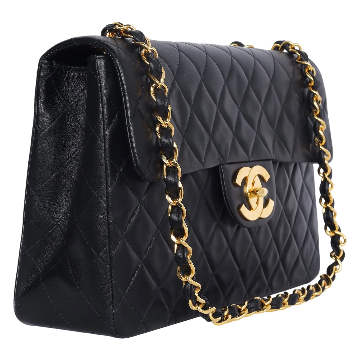 Vintage Chanel Black Quilted Jumbo Classic Flap Bag (Authentic Pre-Owned)