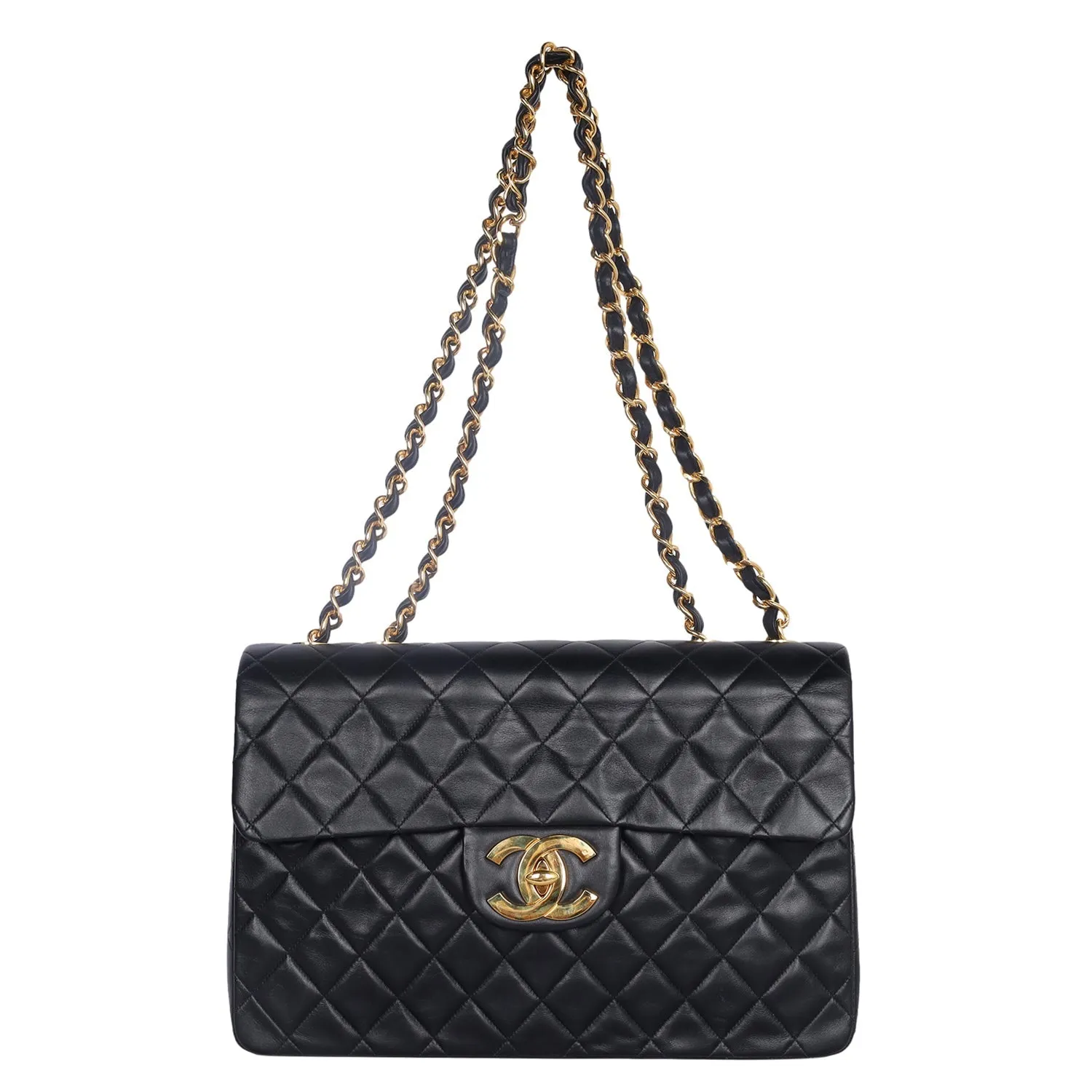 Vintage Chanel Black Quilted Jumbo Classic Flap Bag (Authentic Pre-Owned)