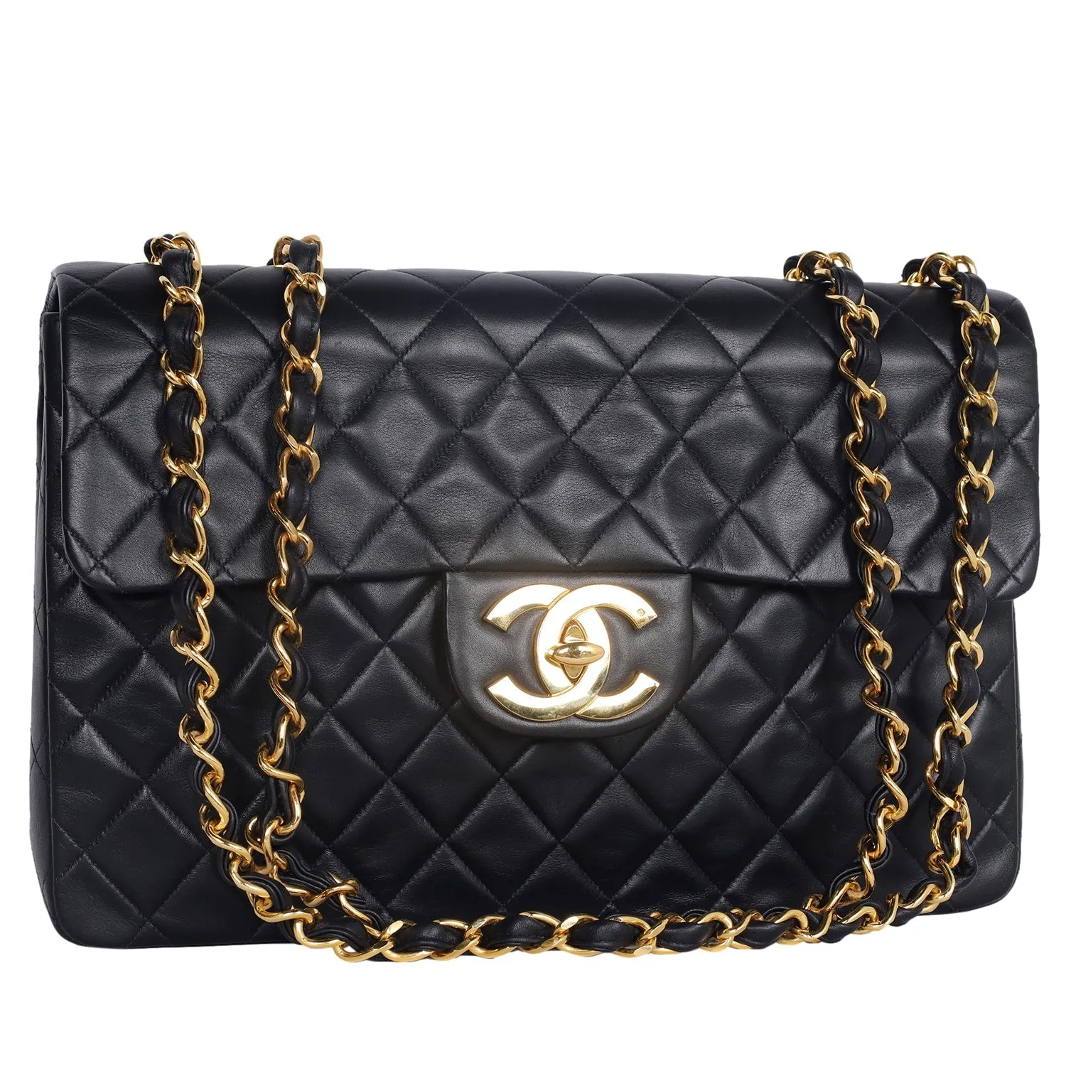 Vintage Chanel Black Quilted Jumbo Classic Flap Bag (Authentic Pre-Owned)