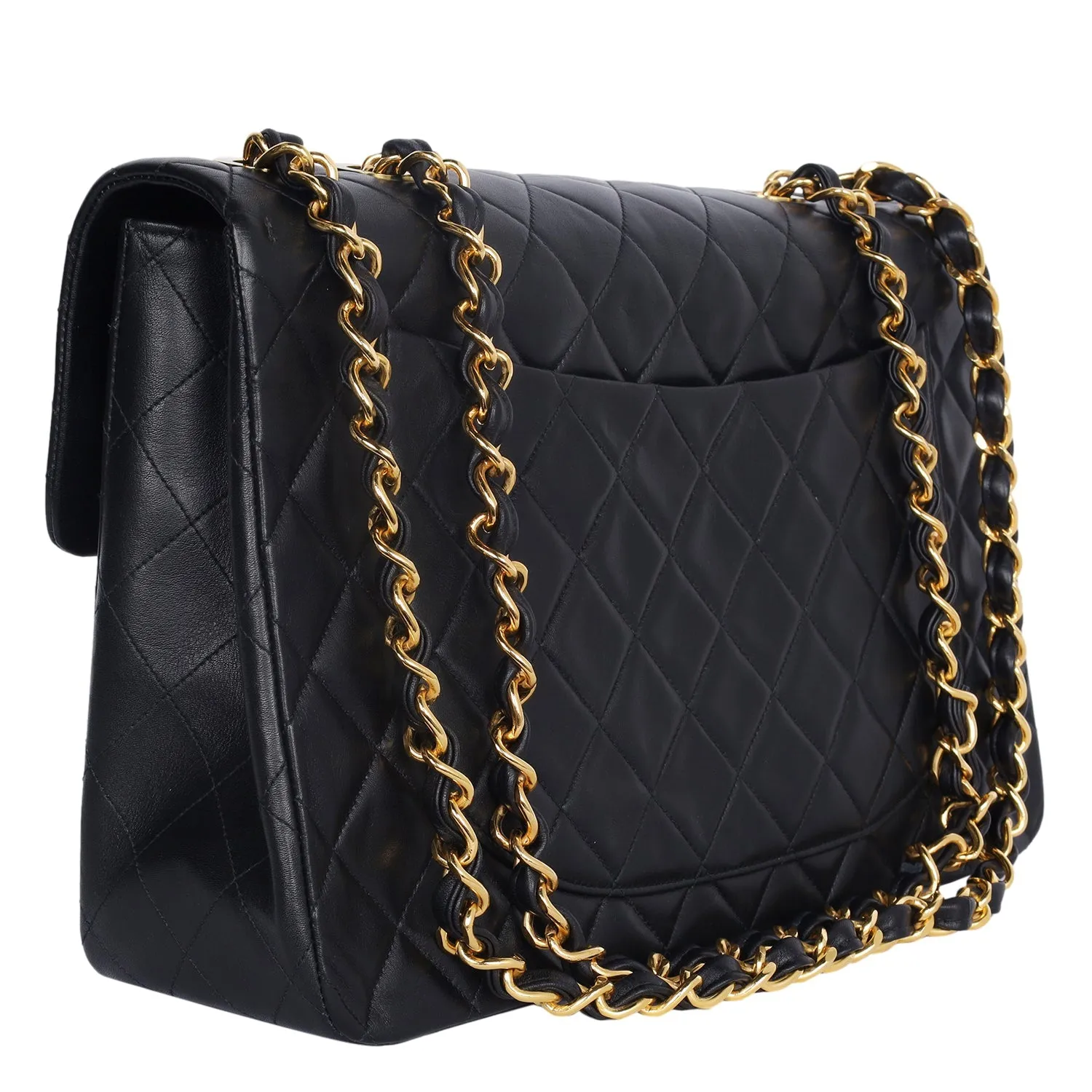 Vintage Chanel Black Quilted Jumbo Classic Flap Bag (Authentic Pre-Owned)