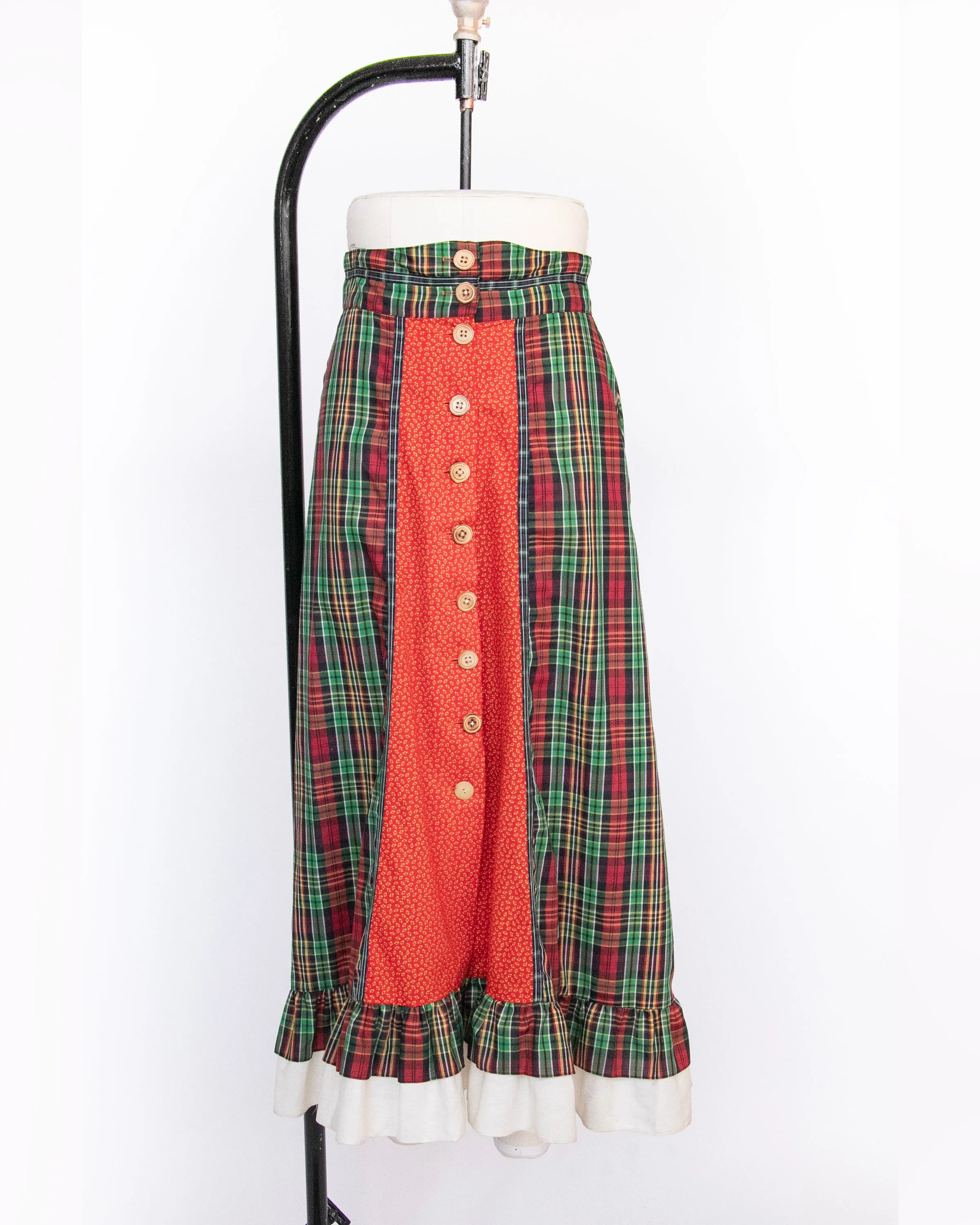 Vintage Gunne Sax Maxi Skirt 1970s Cotton Plaid M