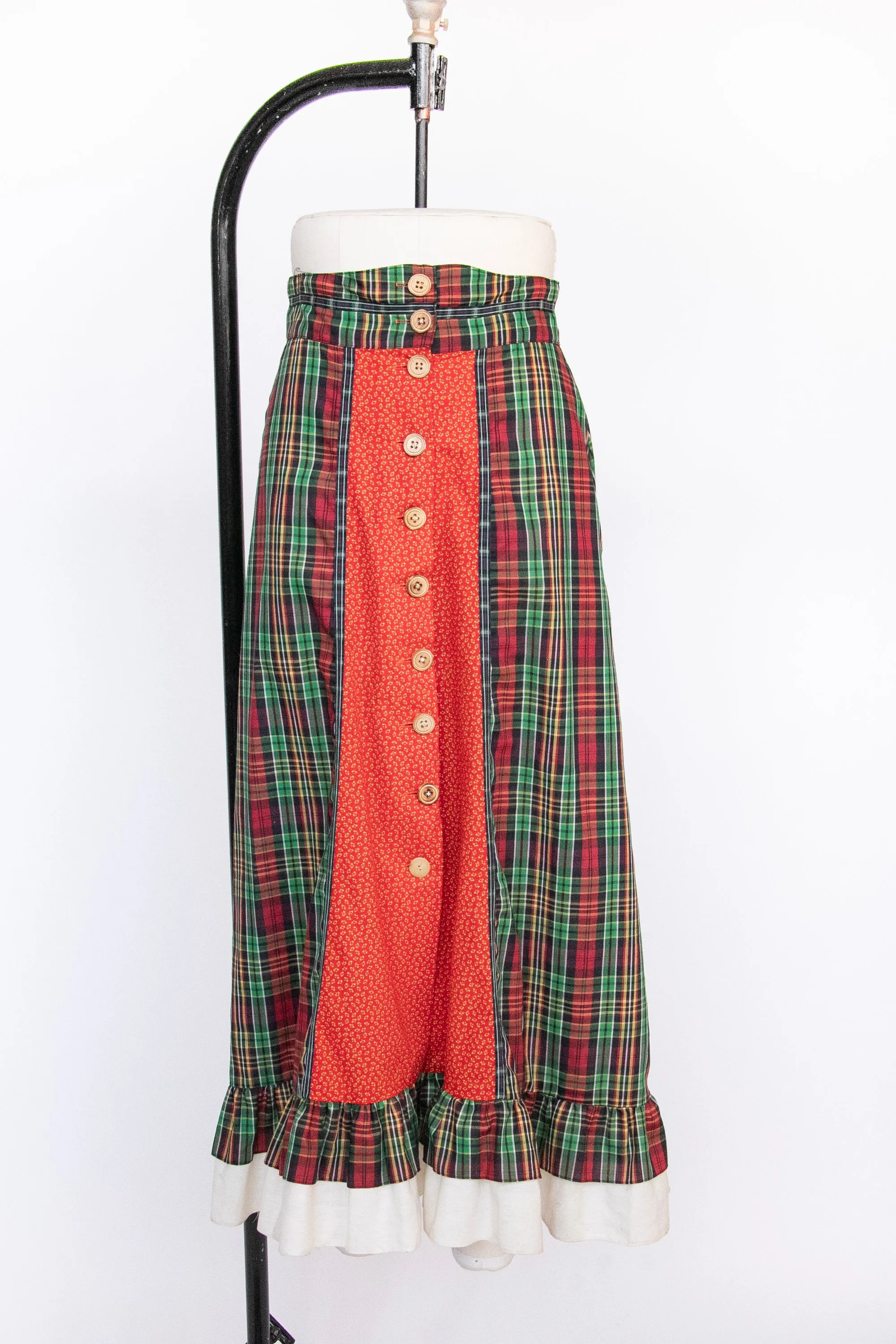 Vintage Gunne Sax Maxi Skirt 1970s Cotton Plaid M