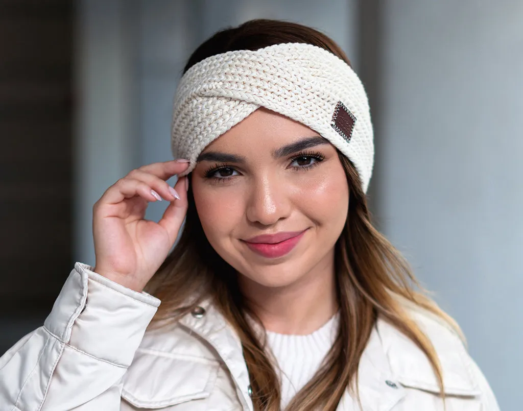 White Speckled Criss-Cross Knit Headband