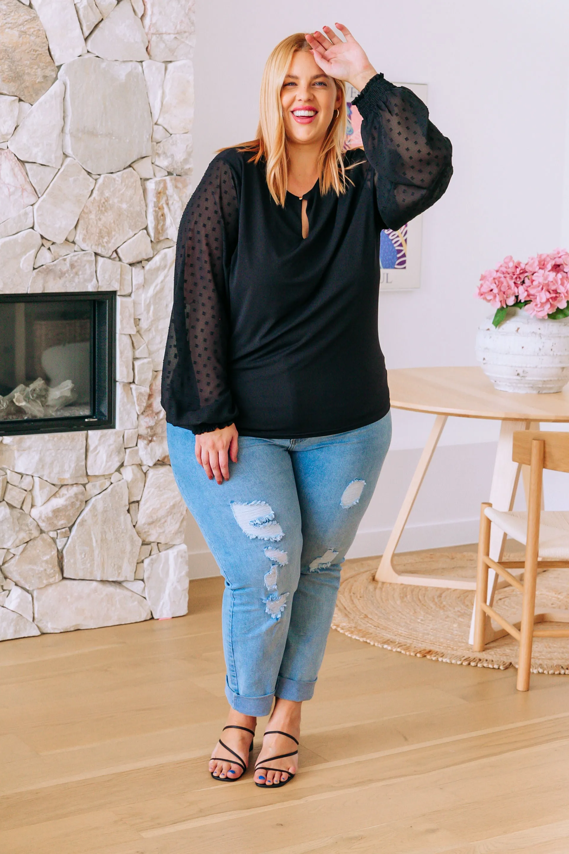 Whitney Long Sleeve Top in Black