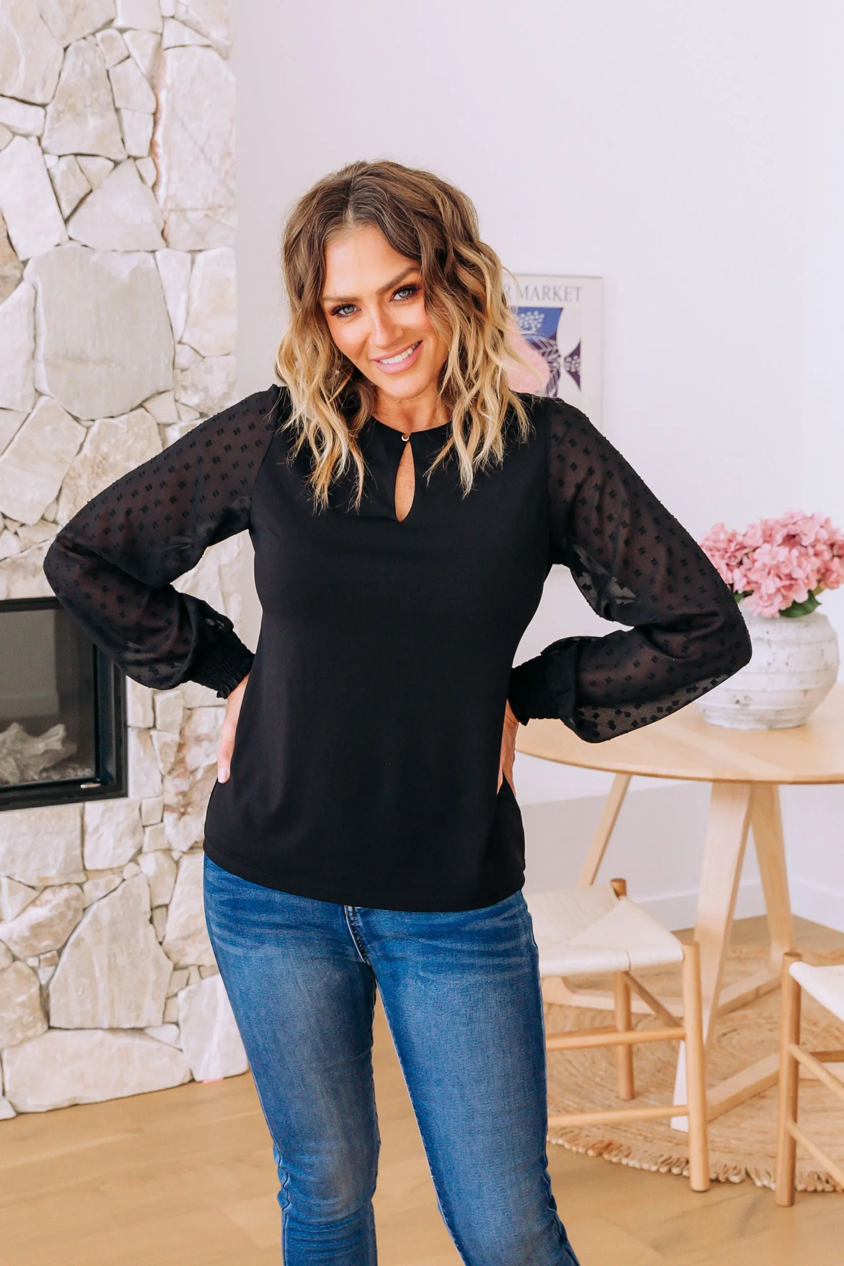 Whitney Long Sleeve Top in Black