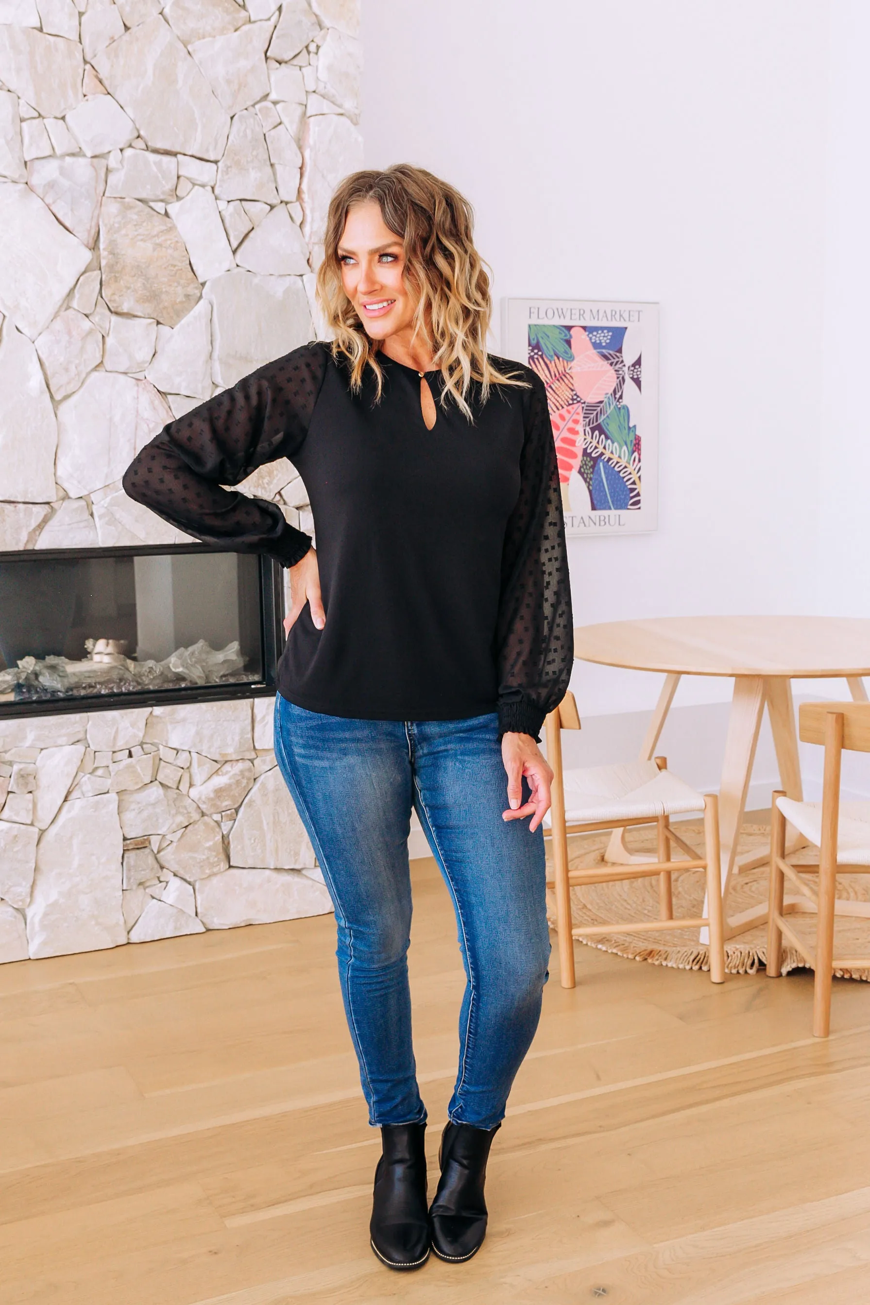 Whitney Long Sleeve Top in Black