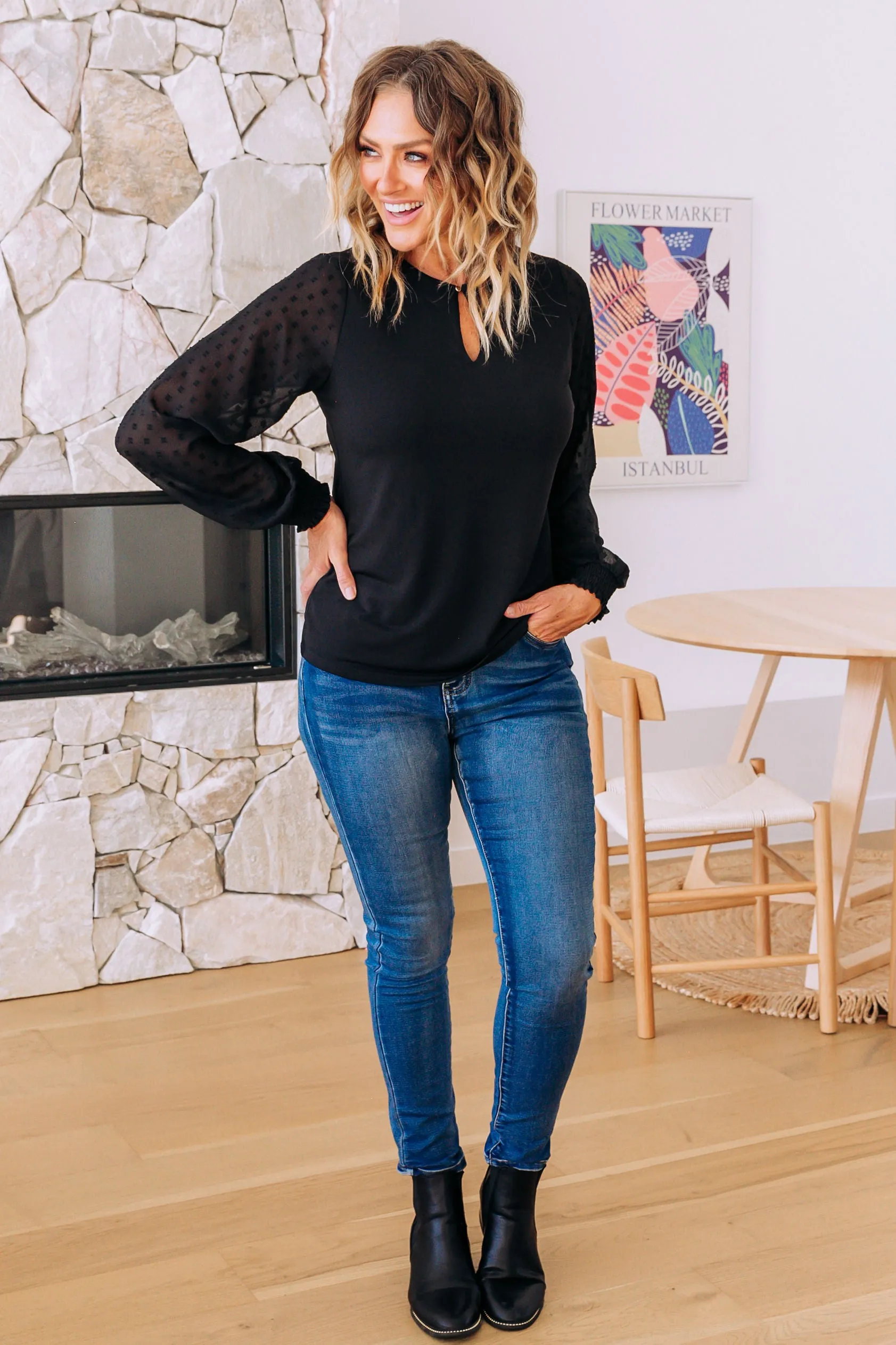 Whitney Long Sleeve Top in Black