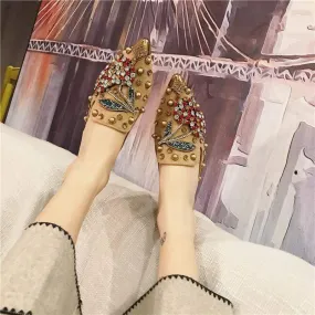 Women Pointed Toe Crystal Flower Luxury Half Slippers