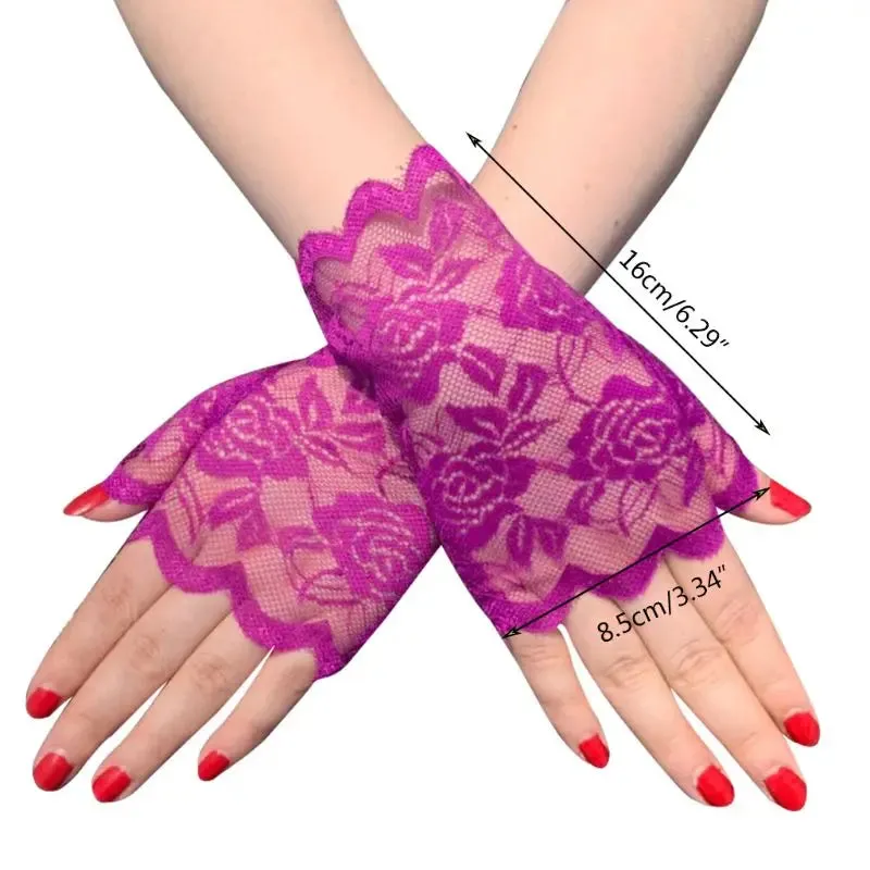 Women Short Lace Fingerless Gloves Sunblock Bridal Wrist Floral Mittens Opera Evening Wedding Tea Party Cosplay Mittens