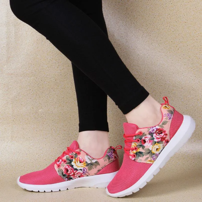 Women's Breathable Print Flower Flat Shoes