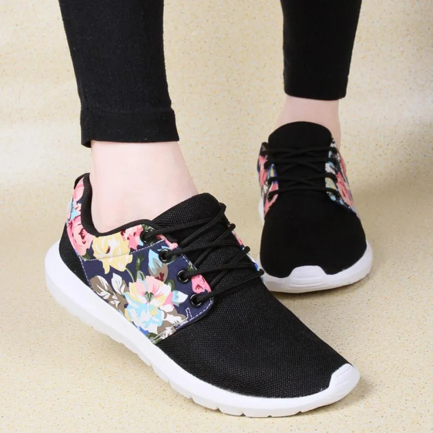 Women's Breathable Print Flower Flat Shoes