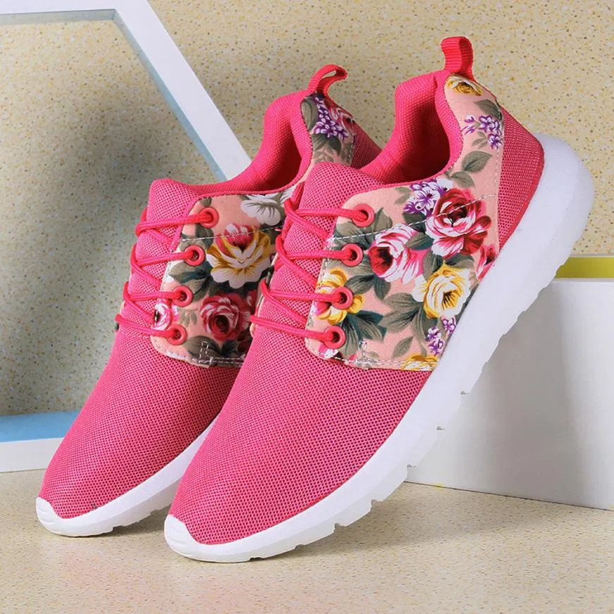 Women's Breathable Print Flower Flat Shoes