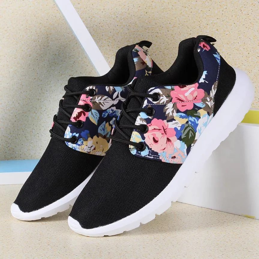 Women's Breathable Print Flower Flat Shoes