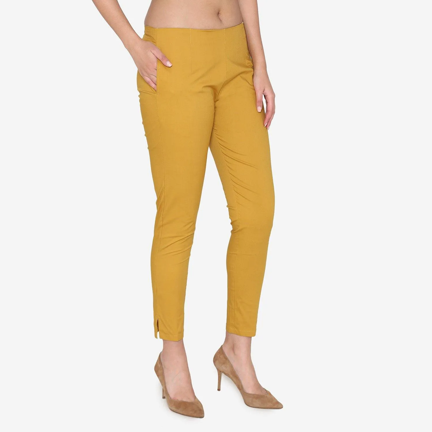 Women's Cotton Formal Trousers - Golden