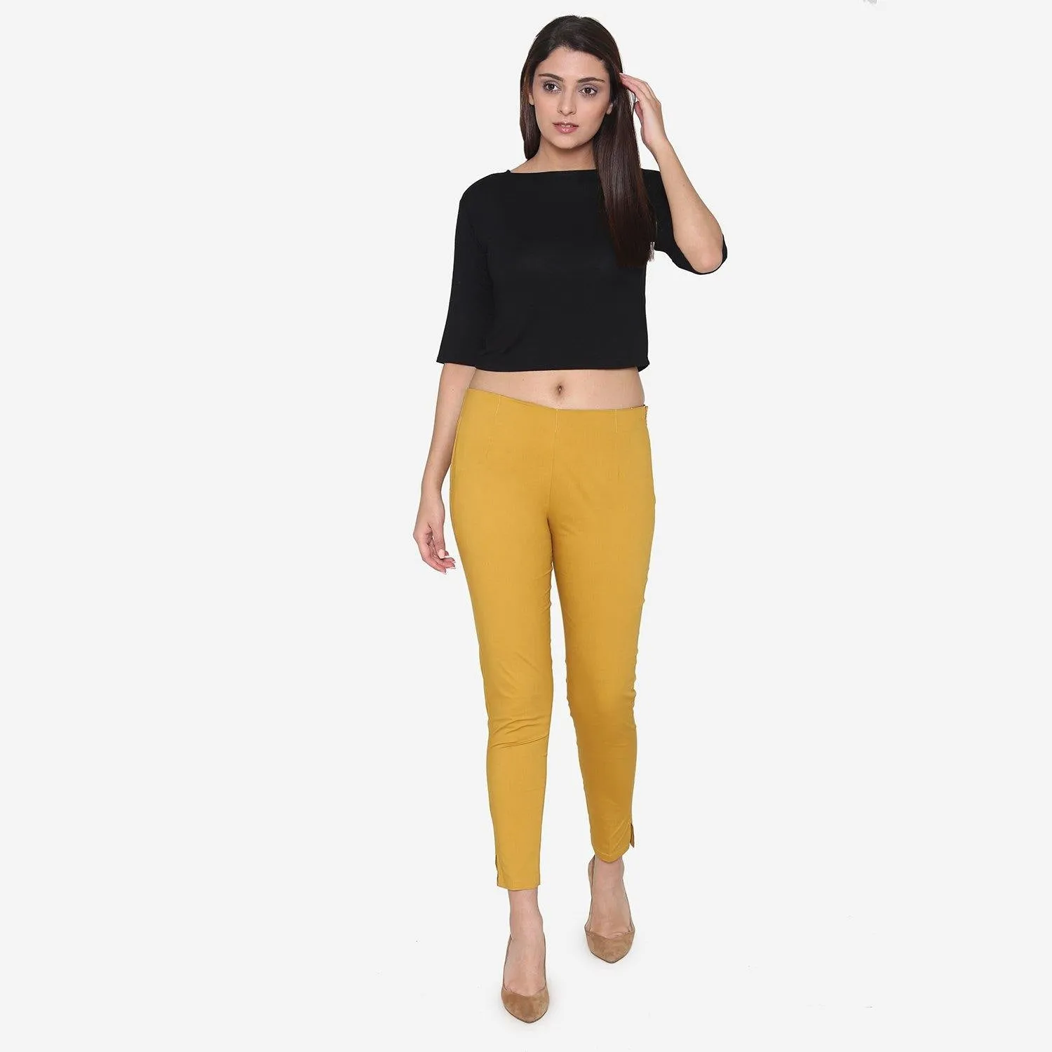 Women's Cotton Formal Trousers - Golden