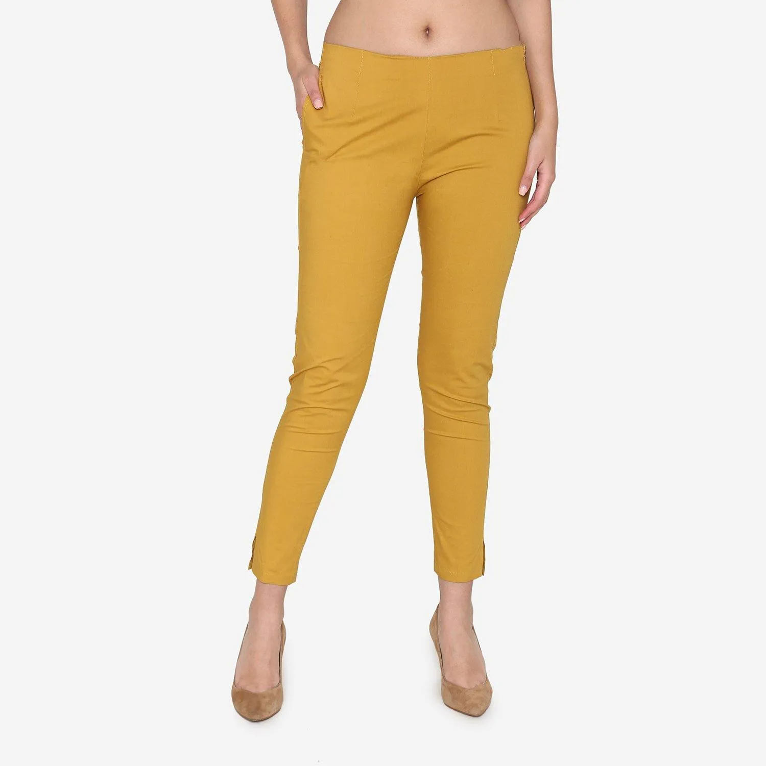 Women's Cotton Formal Trousers - Golden