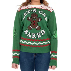 Women's Let's Get Baked Happy Gingerbread Ugly Christmas Sweater