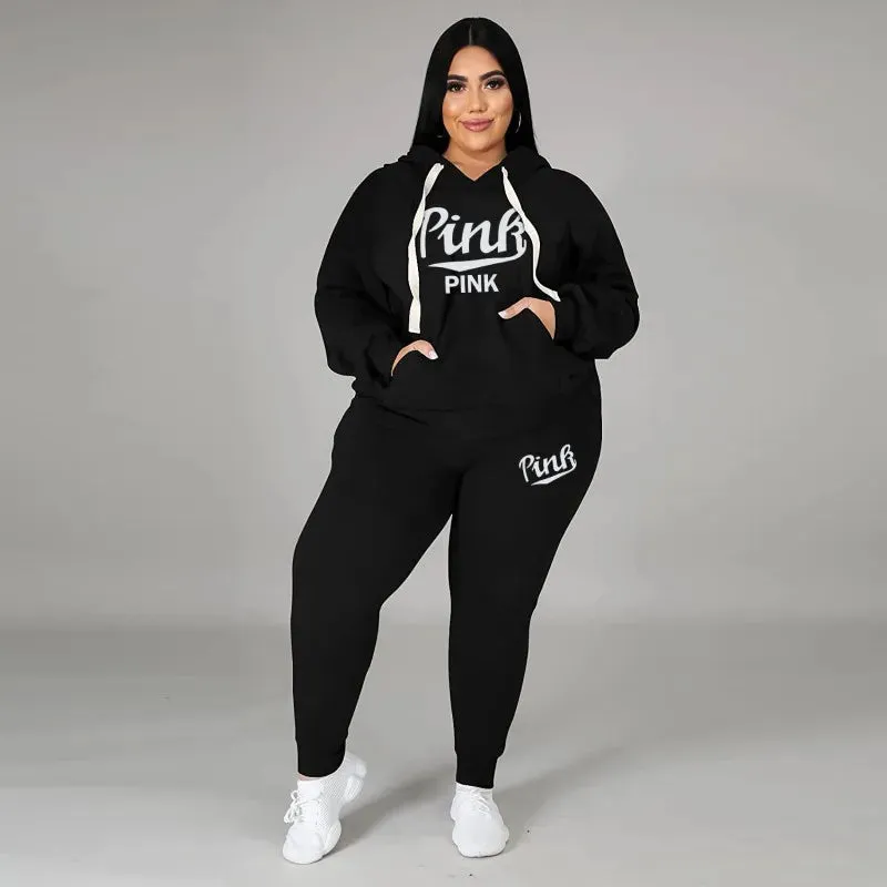 XL-5XL Wholesale Winter Plus Size Women Clothing Two Piece Set Long Sleeve Hoodie Pant Sport Suits Female Outfit