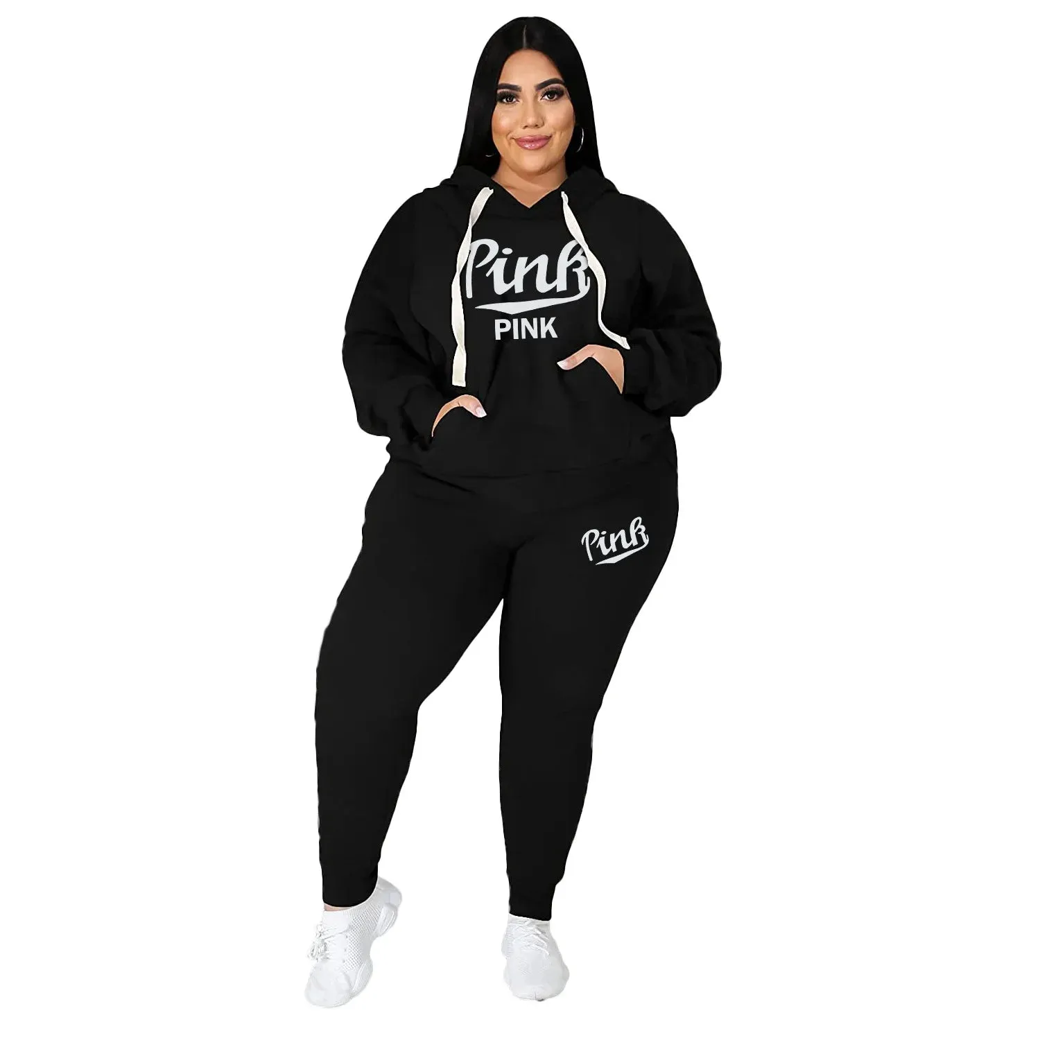 XL-5XL Wholesale Winter Plus Size Women Clothing Two Piece Set Long Sleeve Hoodie Pant Sport Suits Female Outfit