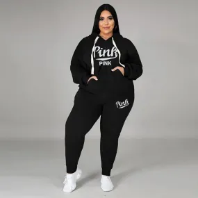 XL-5XL Wholesale Winter Plus Size Women Clothing Two Piece Set Long Sleeve Hoodie Pant Sport Suits Female Outfit