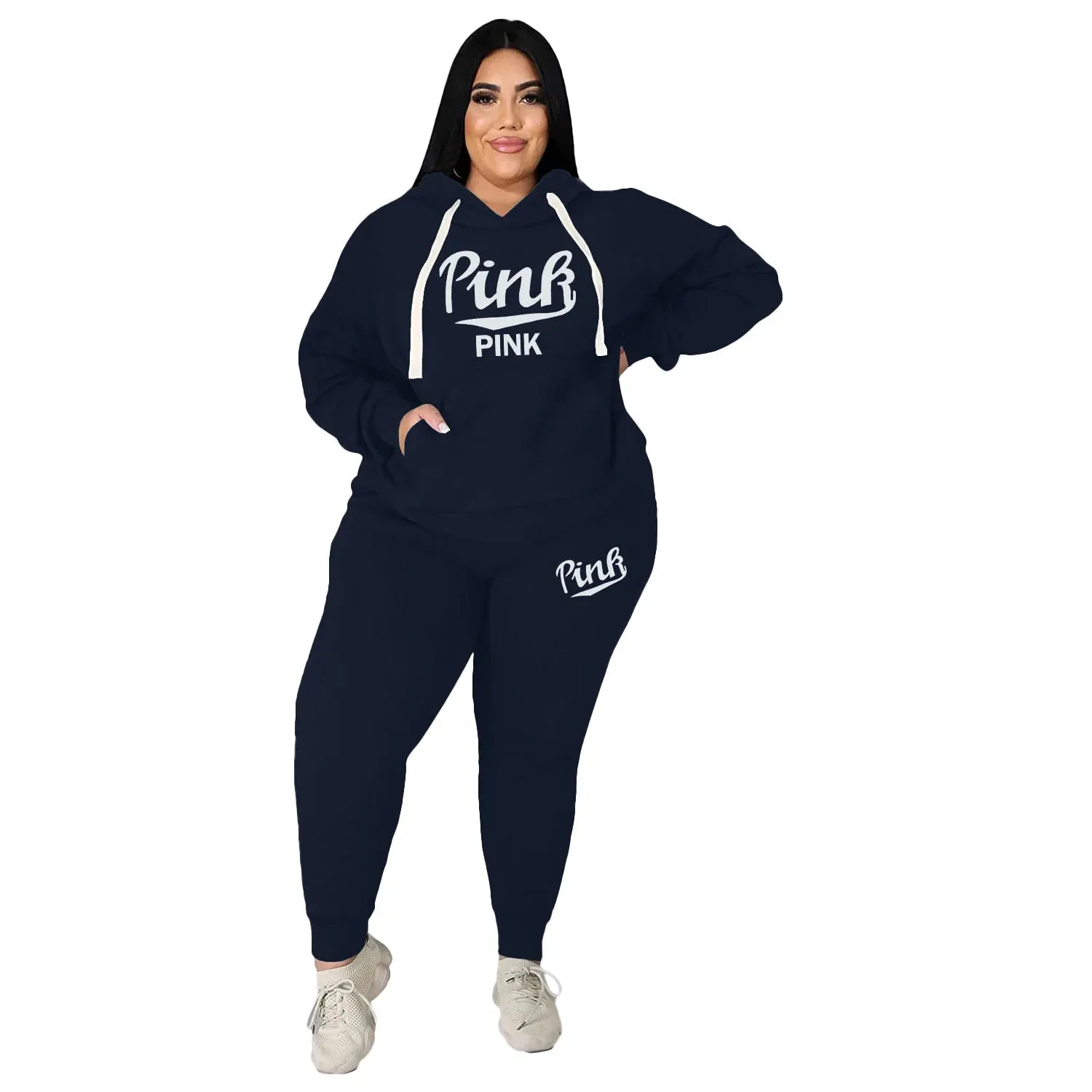 XL-5XL Wholesale Winter Plus Size Women Clothing Two Piece Set Long Sleeve Hoodie Pant Sport Suits Female Outfit